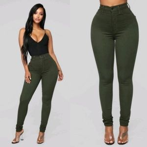 Fashion Nova 32 inch Olive Green Skinny Curve Pant